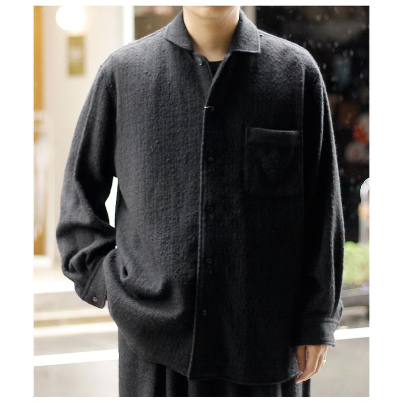 �ΥΥå� NONNOTTE N �ĥ����� 002 ������ �����С��������� �����ץ󥫥顼 ����� N Tweed 002 Calm Oversized Open Collar Shirt (N-26A-098)