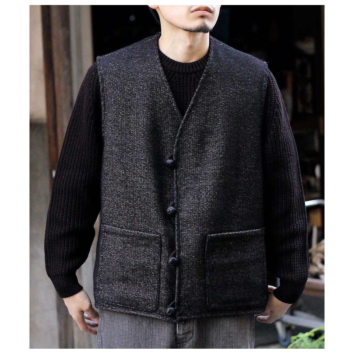 �����٥른�� AUBERGE �֥�å� ����ѥ� ����ƥ������� �٥��� "����ƥ�" Black Alpaca Ortega Cross Vest "ORTEGA" (AU26A11-B)