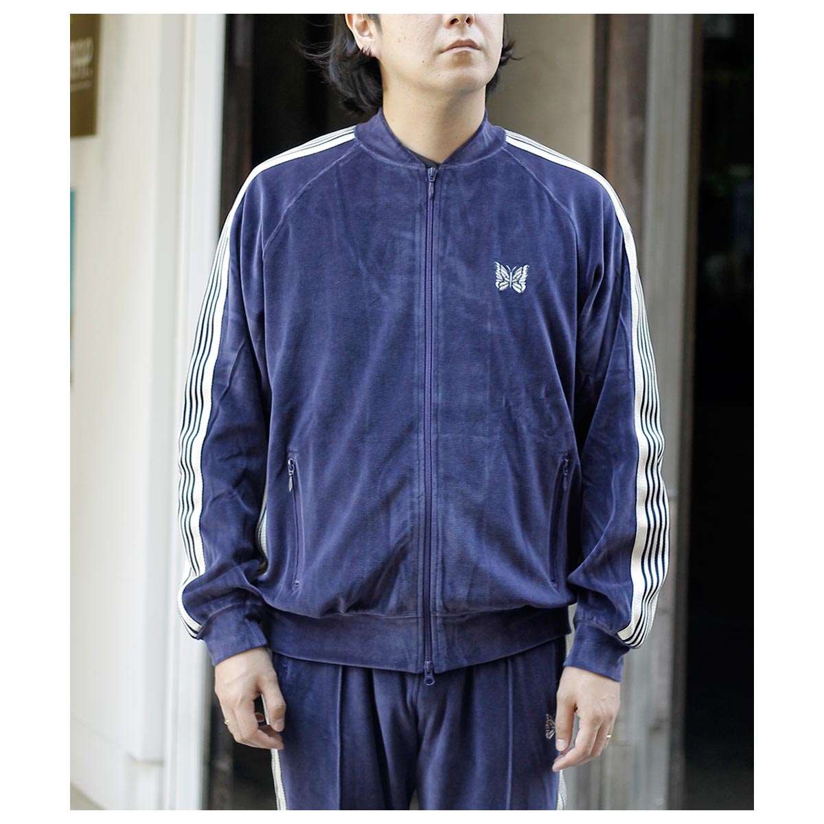 50%OFF ������ �ˡ��ɥ륺 NEEDLES   �٥��� ��֥��顼 �ȥ�å� ���㥱�å� Rib Collar Track Jacket - C/PE Velour (RW323)