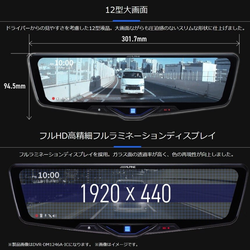 DVR-DM1246A-IC ドライブレコーダー搭載12型デジタルミラー ALPINE ドライブレコーダー搭載 12インチデジタルミラー (純正