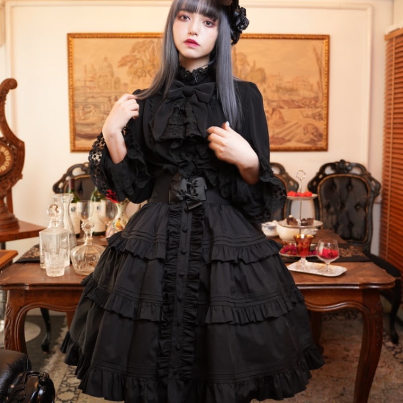 AND ROMEO アンドロミオ 黒 リボン ワンピース ゴスロリ 黒ロリ The Witch's Dress」魔女ワンピース【素材、レース、リボン
