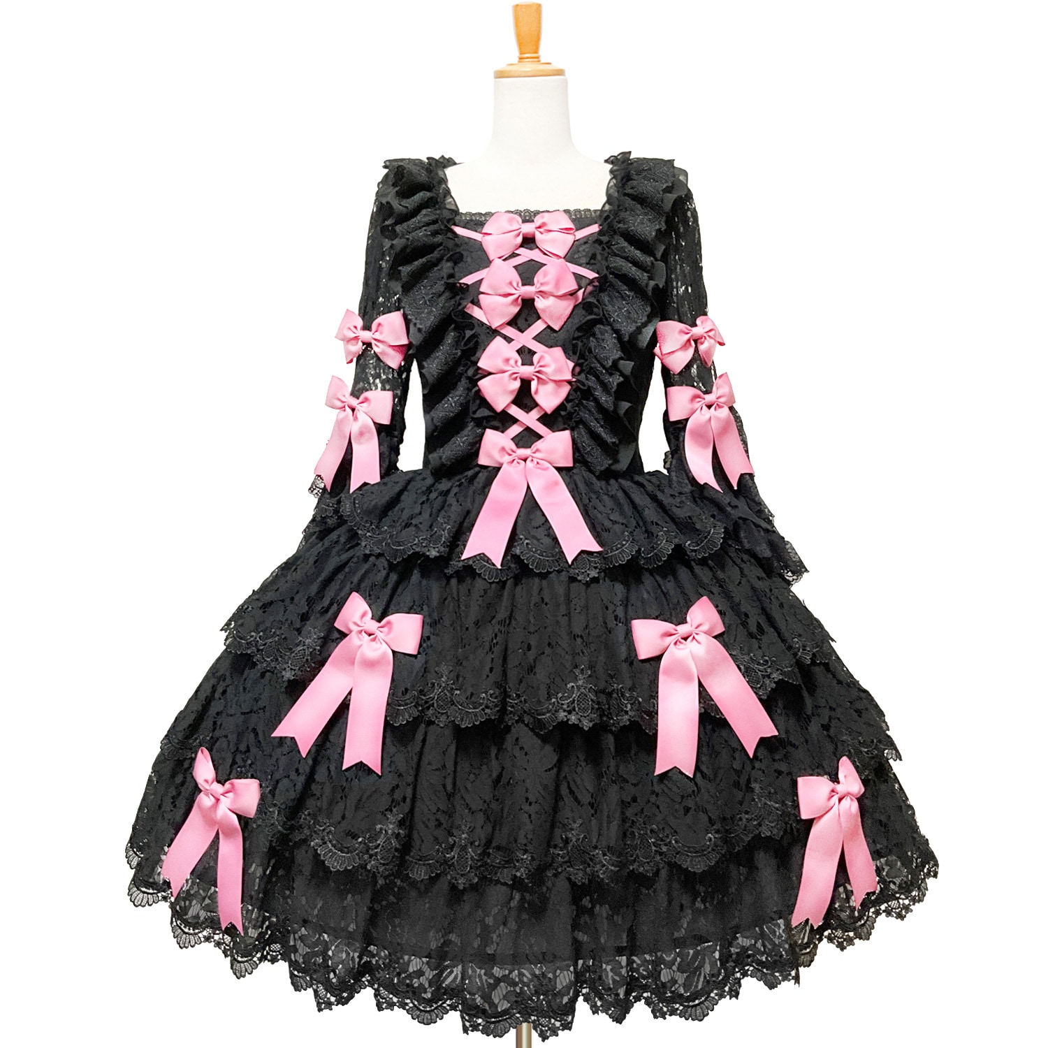 最新作】BLACK-PINK 華麗なレースの宮廷ロココドレス -Noir Rococo