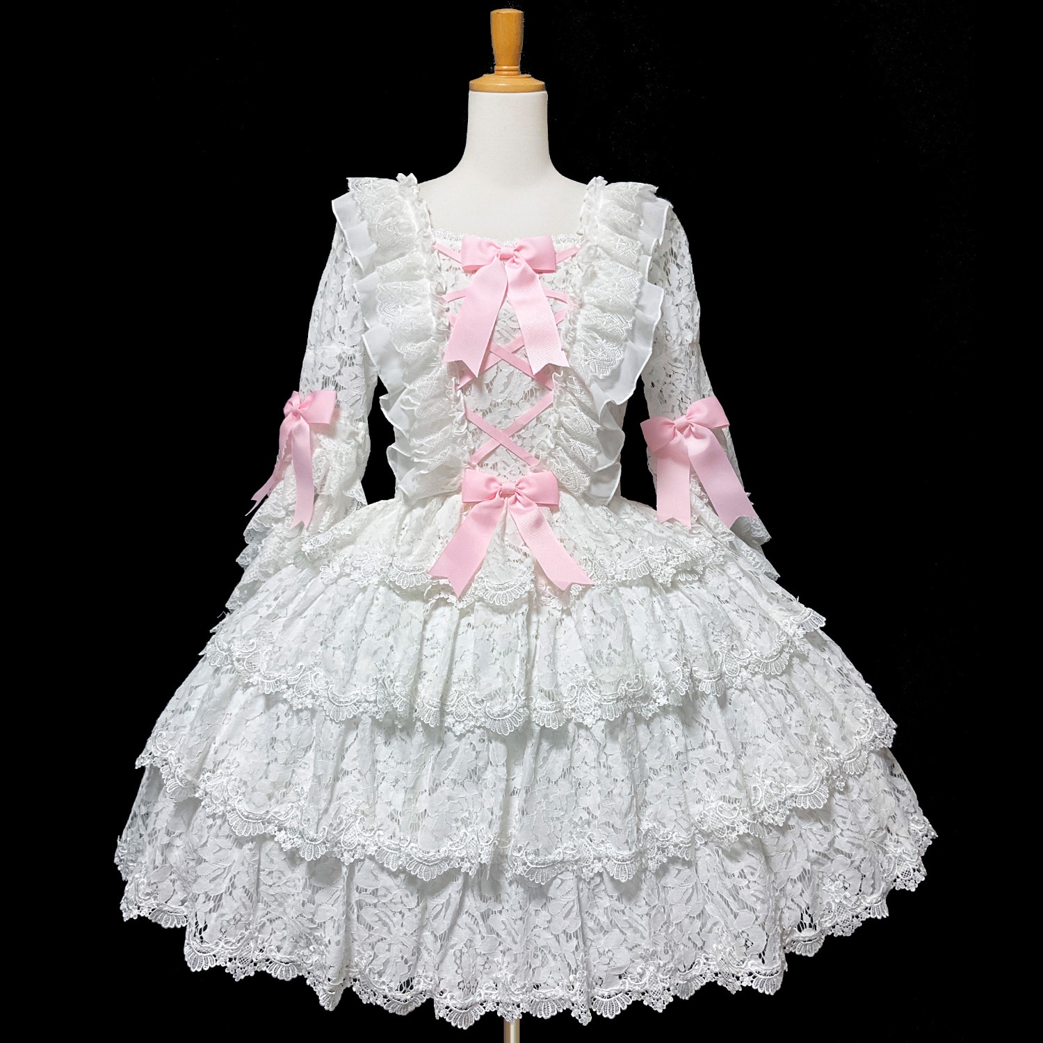 アンドロミオ 総レース ドレス 最新作】WHITE-PINK 甘く儚いホワイトとピンクが織りなす、優美な総