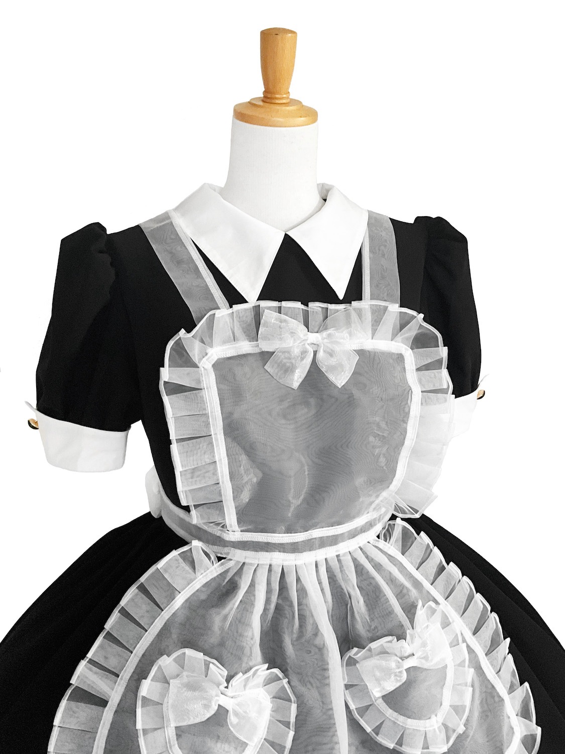 最新作】高級感あるオーガンジーエプロンのメイド服 82.2-BW  