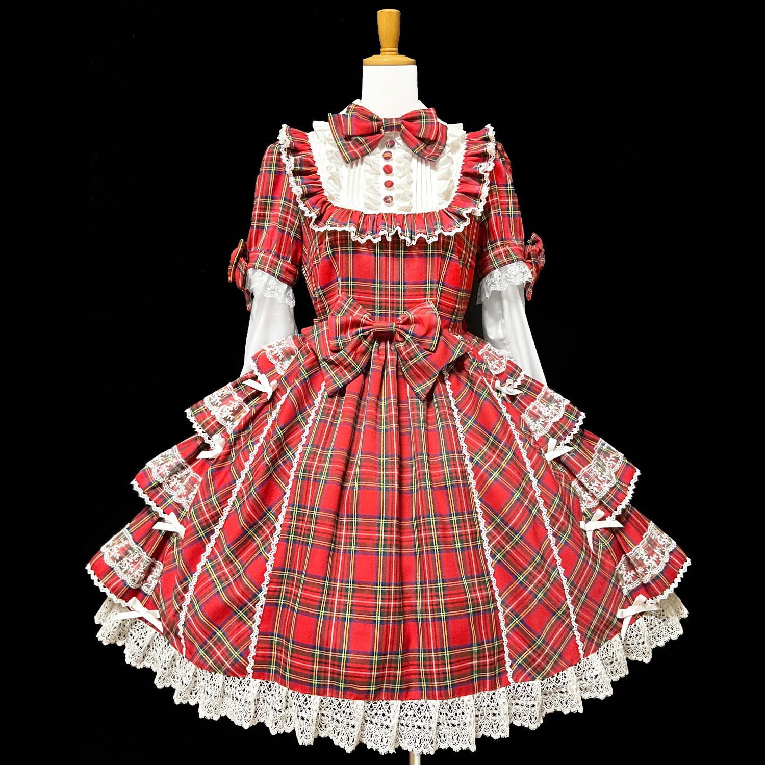 Queen 18 Crimson” チェックの豪華絢爛ヨークVictorianワンピ 18
