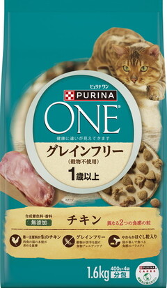 ピュリナワンキャット グレインフリー 1歳から全ての年齢に チキン 1.6kg 4個セット ネスレ ピュリナワン キャット グレインフリー 1歳から全て