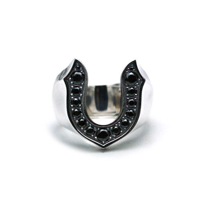 BLACK CZ SMALL HORSESHOE RING