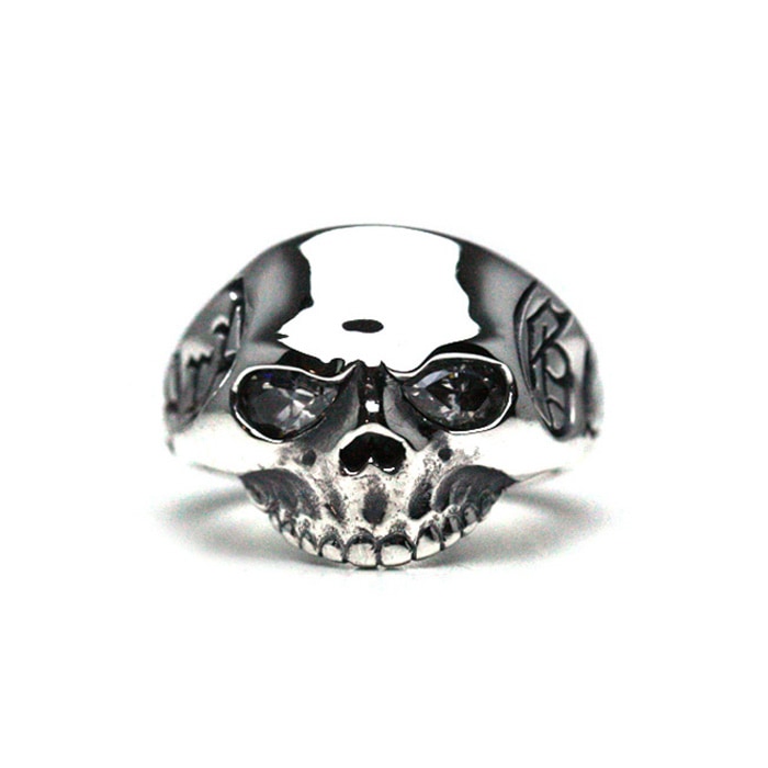 AG Skull Ring / White CZ Stone Eyes