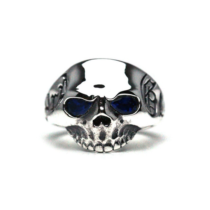 AG Skull Ring / Synthetic BlueSpinel Stone Eyes