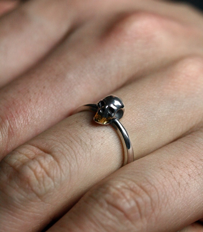 Small Skull Ring / Silver & K18Gold