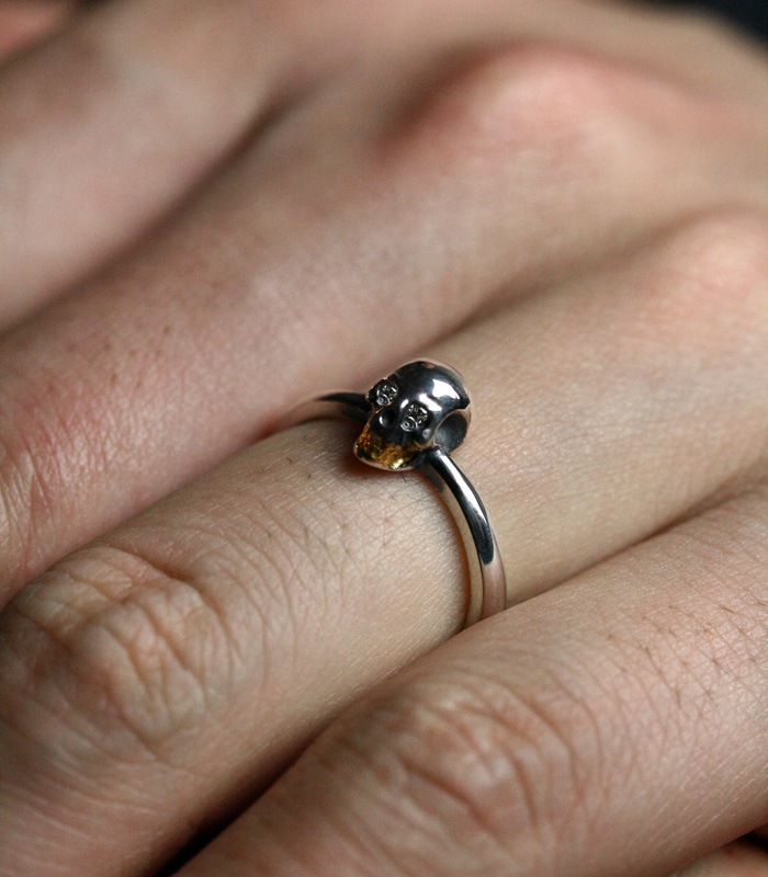 Small Skull Ring / Silver & K18Gold(Diamond)