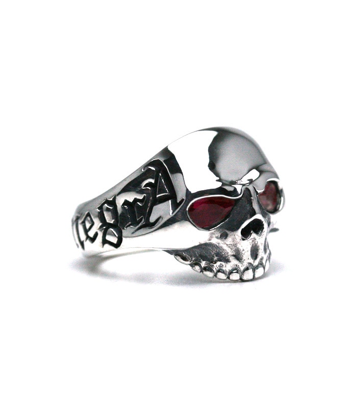 AG Skull Ring / Synthetic Ruby Stone Eyes