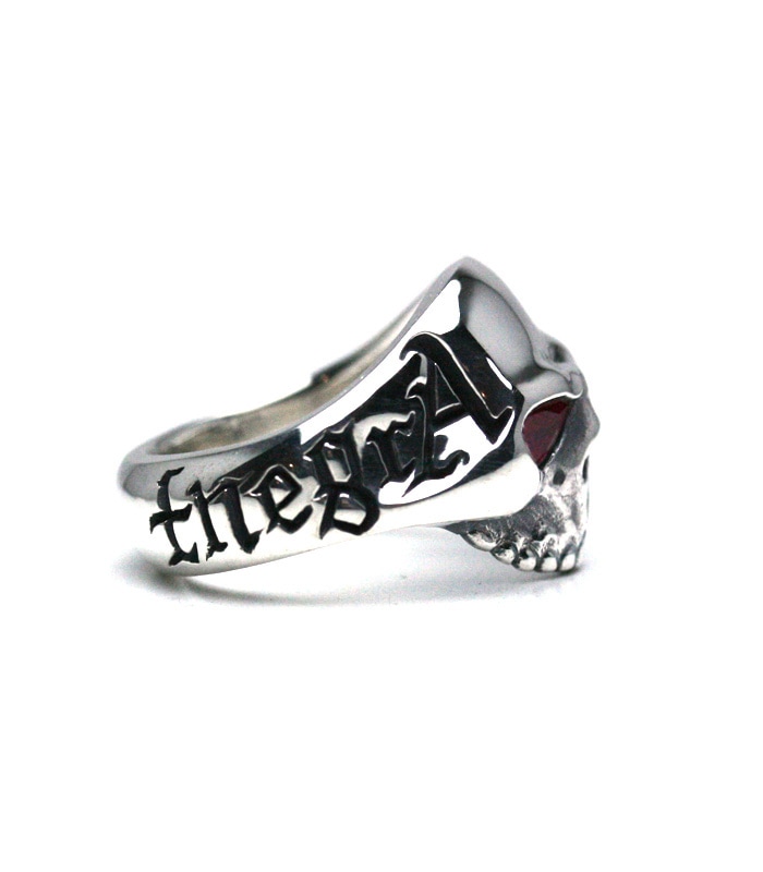 AG Skull Ring / Synthetic Ruby Stone Eyes