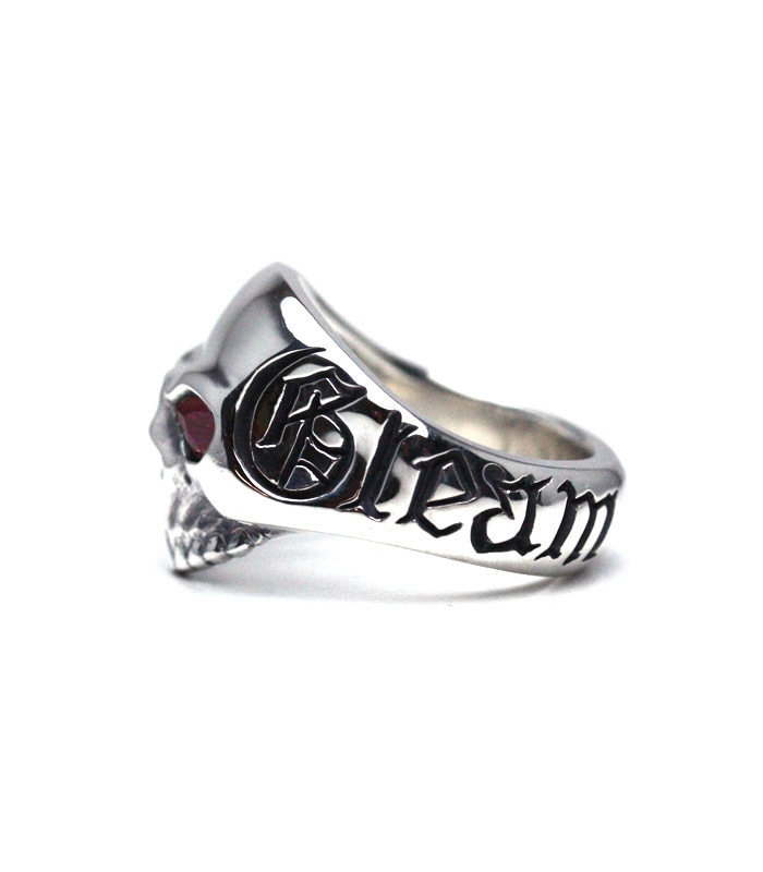 AG Skull Ring / Synthetic Ruby Stone Eyes
