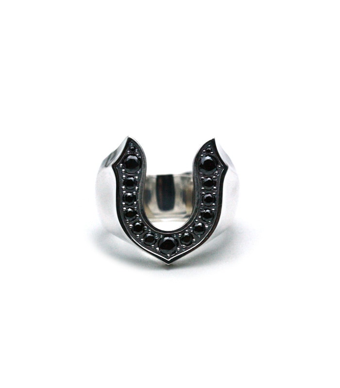 BLACK CZ SMALL HORSESHOE RING