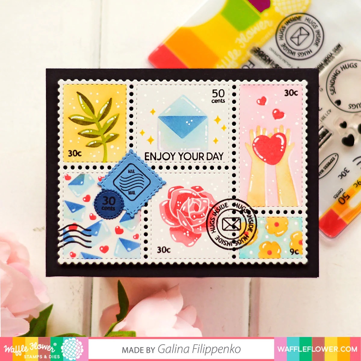 Waffle Flower Stencil-421394Postage Collage Everyday