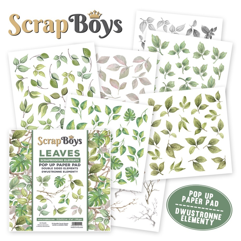 ScrapBoysPop Up Paper Pad6inch-POPLE-02Leaves