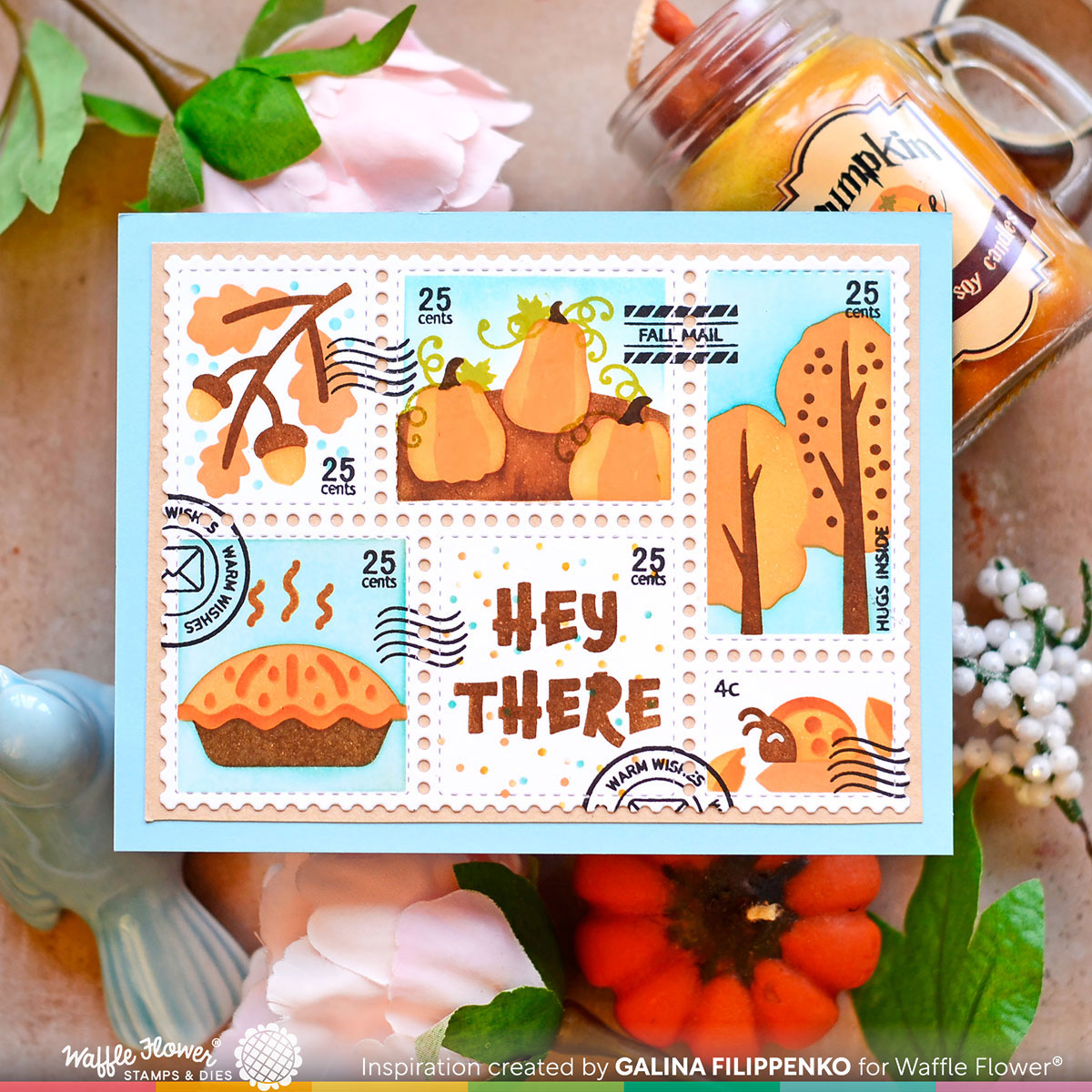 Waffle Flower Stamp-421551Postage Collage for Fall