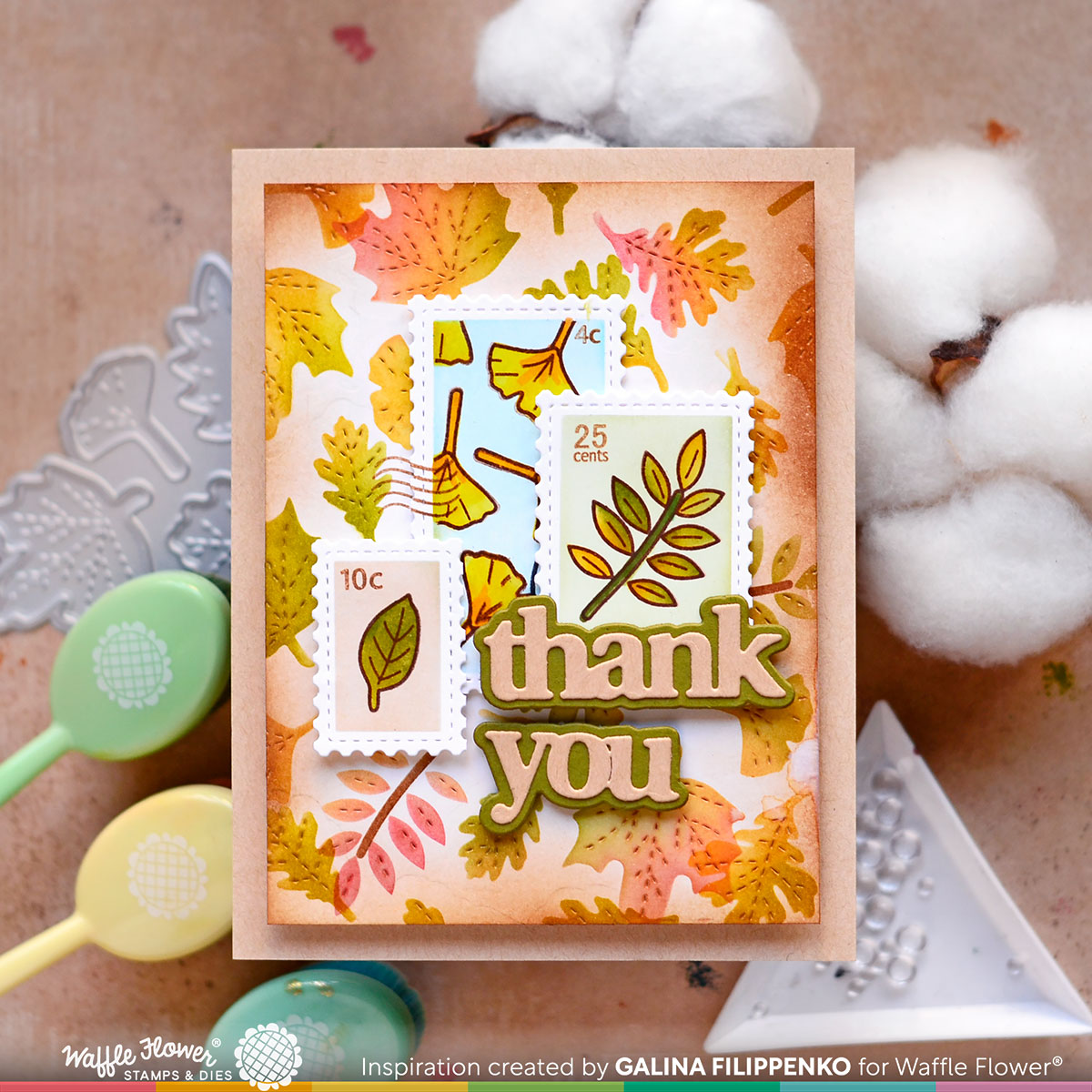 Waffle Flower Stamp-421551Postage Collage for Fall