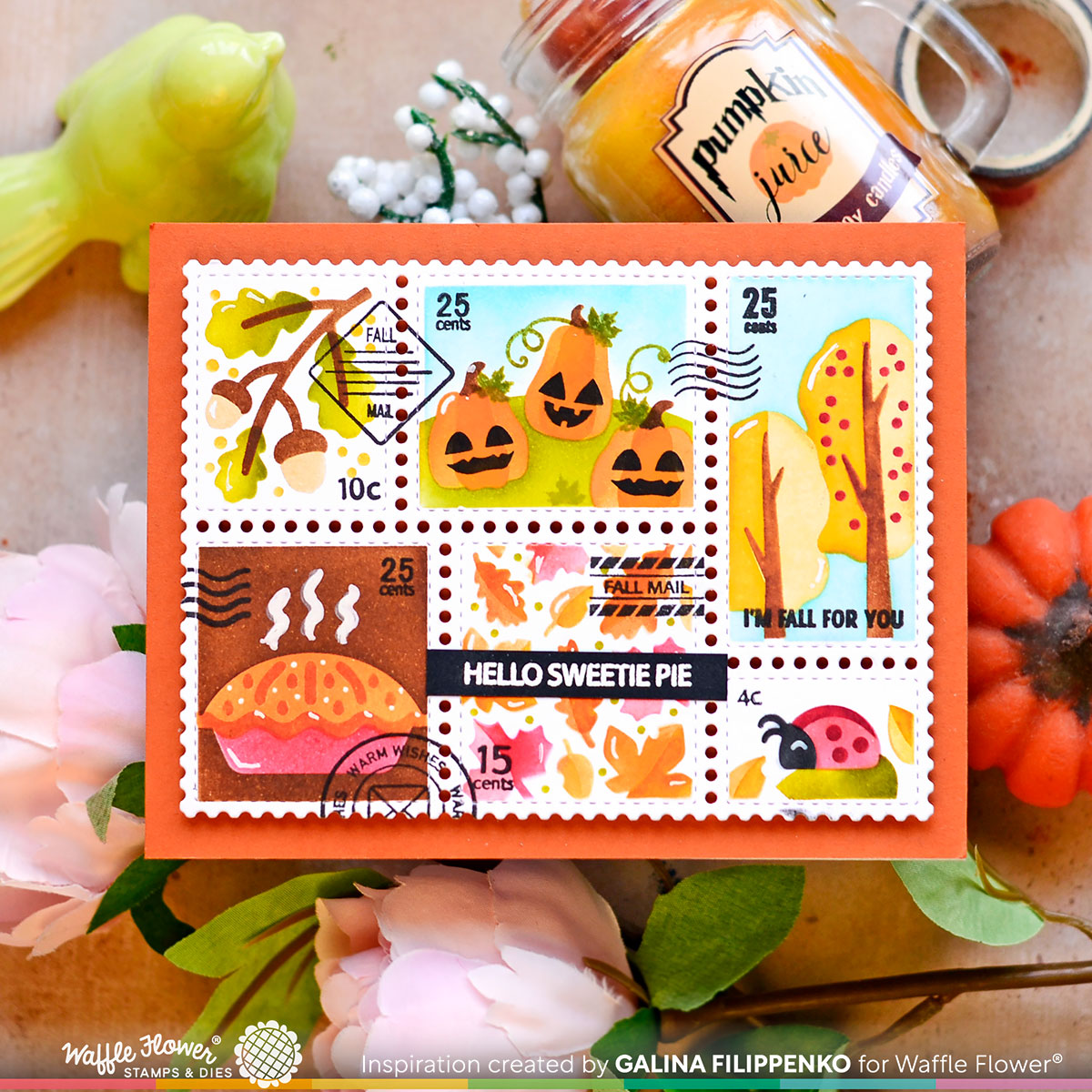 Waffle Flower Stamp-421551Postage Collage for Fall