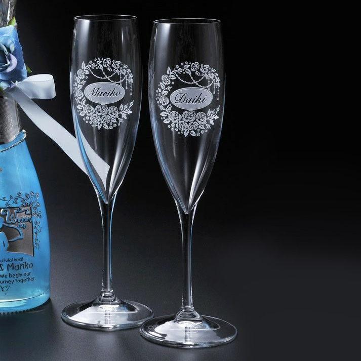 名入れ セミクリスタル トール シャンパングラス ペアセット