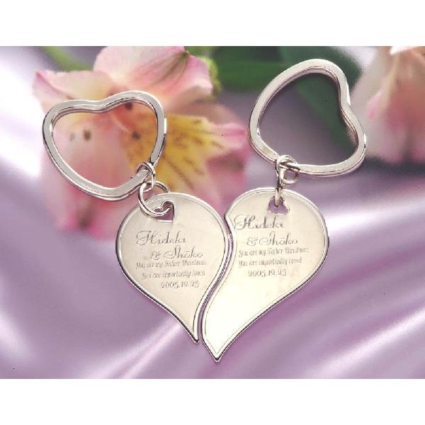 名入れ ハートキーホルダー シルバーメッキペアセット