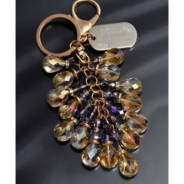 名入れ クリスタルストーンキーリング イエローxパープル
