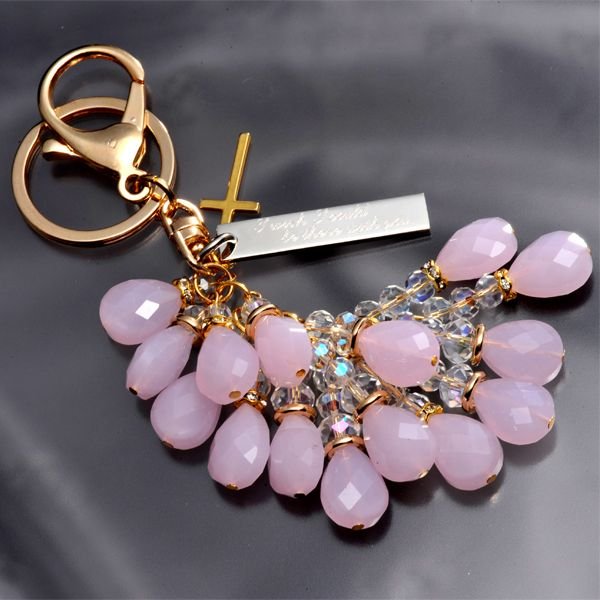 名入れ クリスタルストーンキーリング ピンク