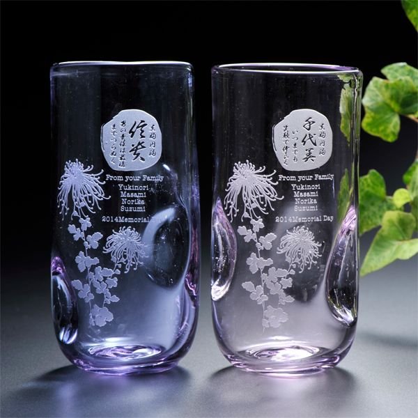名入れ 手作りガラス リップルビアグラス ペアセット