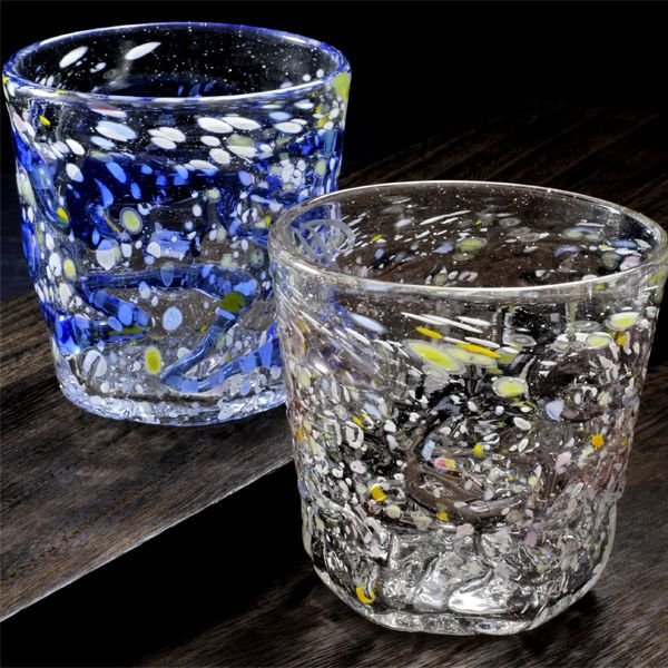 名入れ 琉球ガラス 多彩マーブル ロックグラス 単品