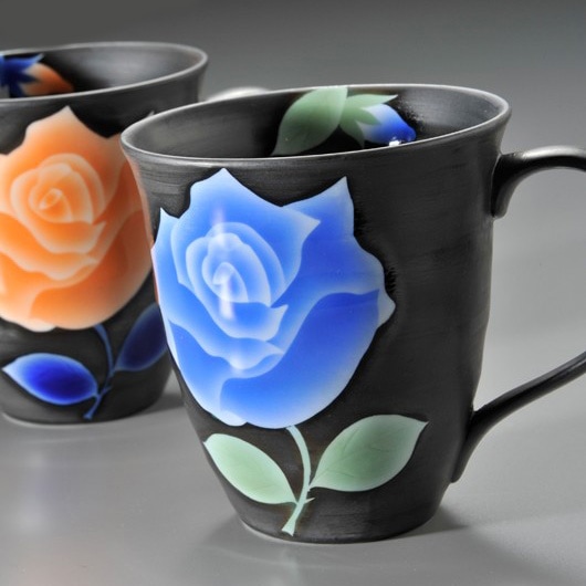 名入れ 有田焼 薔薇 取っ手付マグカップ