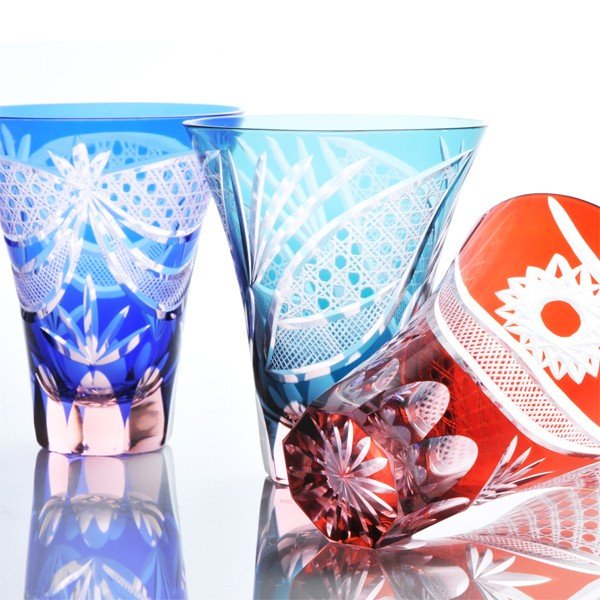 【在庫限り】名入れ 彩花切子レトロタンブラービアカップ 地色ピンク