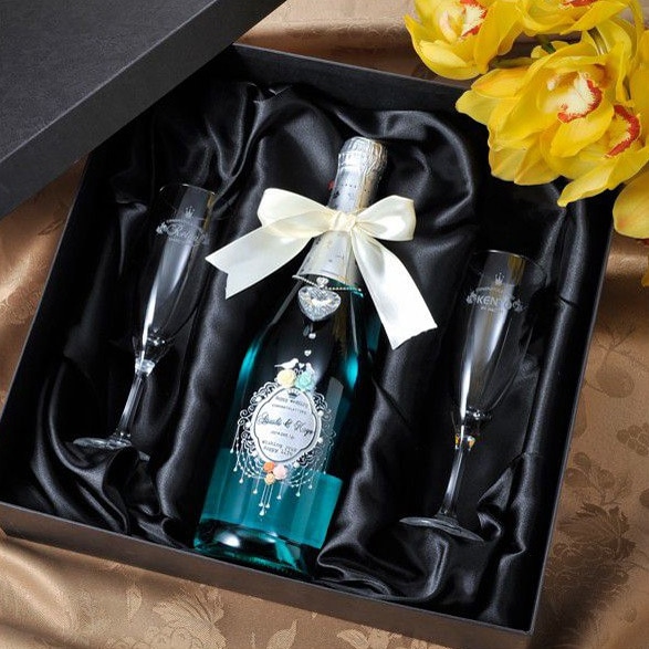 名入れ ブルー・オブ・マリア&シャンパングラス ペアセット