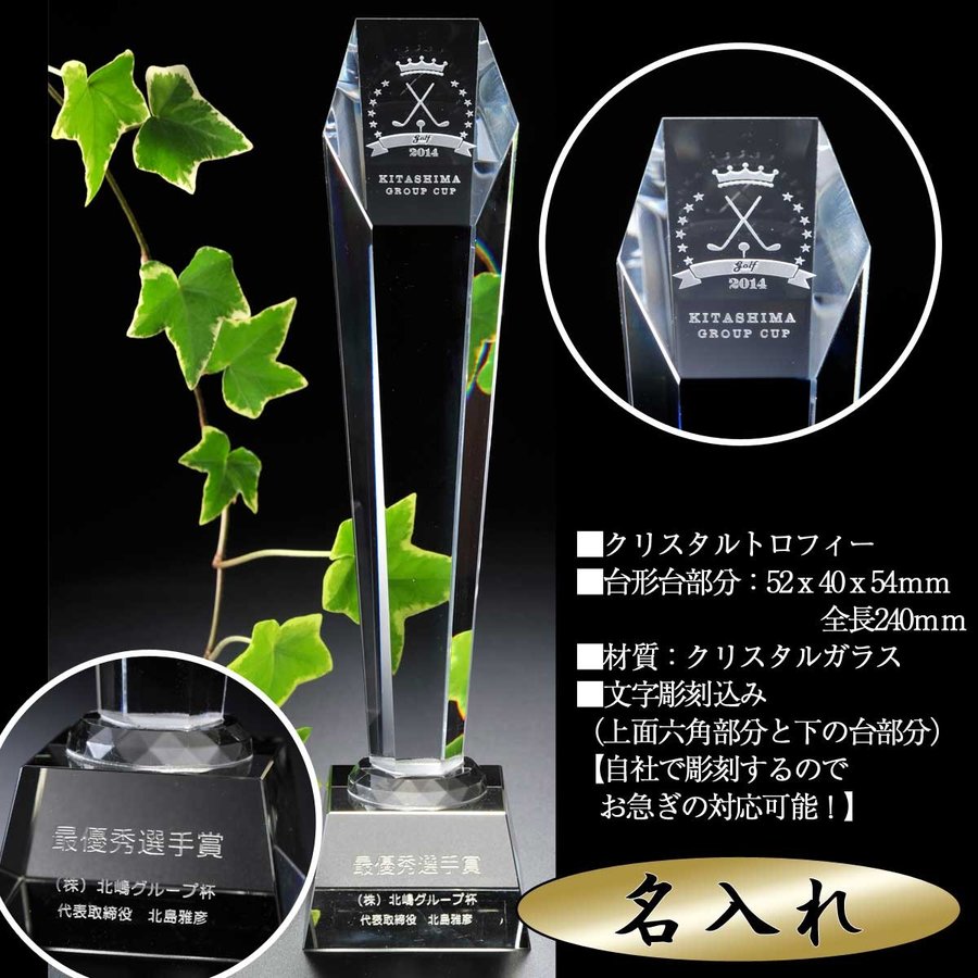 名入れ クリスタル トールトロフィー 六角