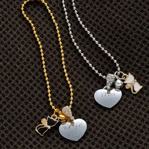 名入れ 猫専用ペット用プチハートプレートネックレス