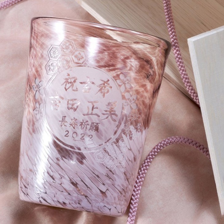 名入れ びいどろ浪漫 花便 ロックグラス 手造り硝子