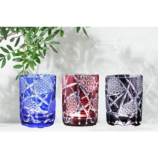 名入れ 切子 九州菊 180ml 2点 & 江戸菱硝子 モダン紋様 オールドグラス 木箱入り