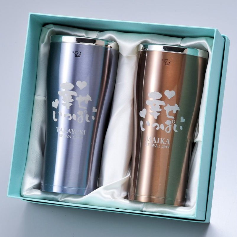 名入れ SXX ペアタンブラーセット 象印 ステンレスタンブラー 600ml クリアブルー クリアカッパー 2点 布張りBOX入り