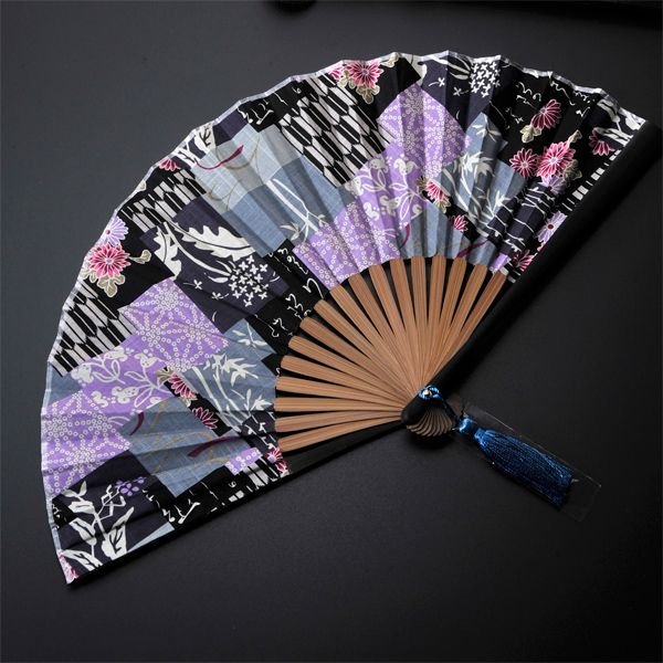 名入れ My扇子 タッセル付 パッチワーク柄