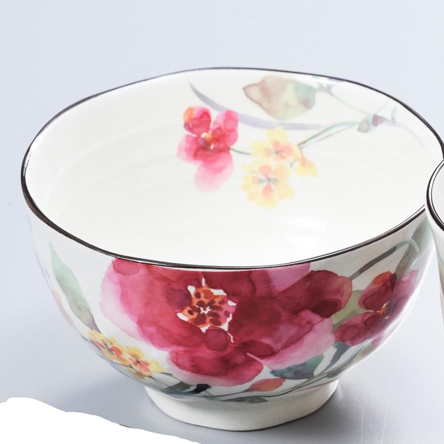 名入れ 日本製 花水彩 茶碗 & 湯呑 & 箸 お一人様3点セット