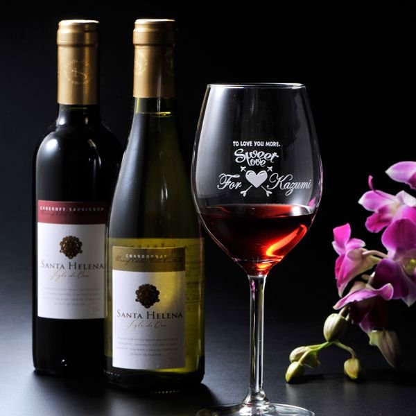 名入れ ギフト SXX 酒セット 銘柄おまかせワイン 375ml 赤ワイン 白ワイン 2点 & おまかせワイングラス 布張りBOX入り