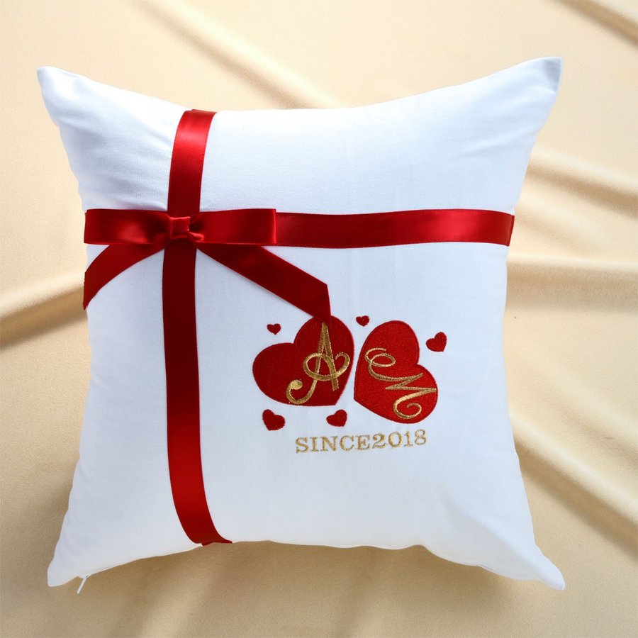 名入れ カラーデニム生地ふわふわリボンクッション