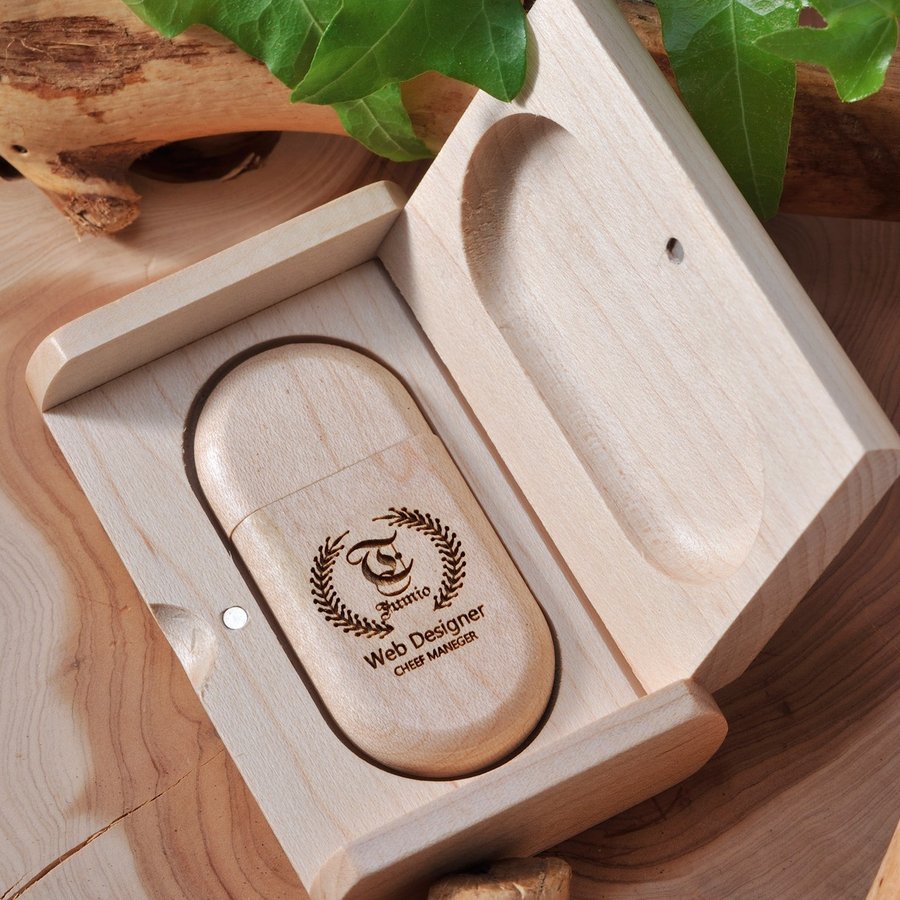 名入れ 木製NATURALケース付 USBメモリ オーバル