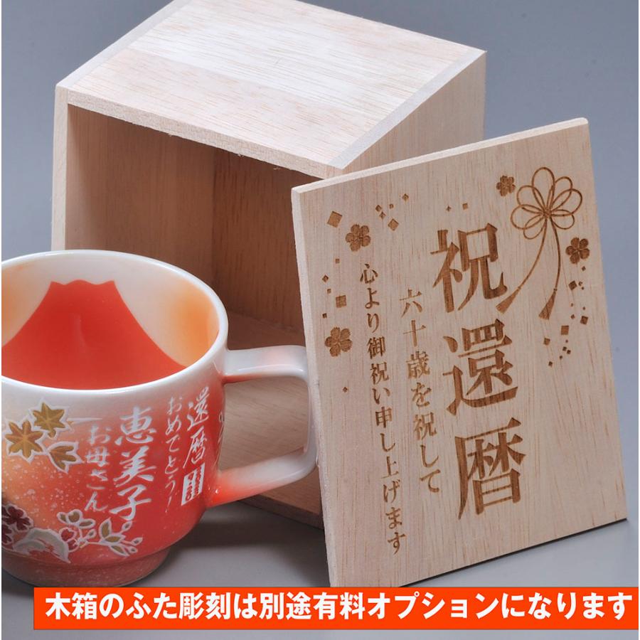 名入れ 有田焼 桜もみじ ふたつき マグカップ 赤 木箱入り
