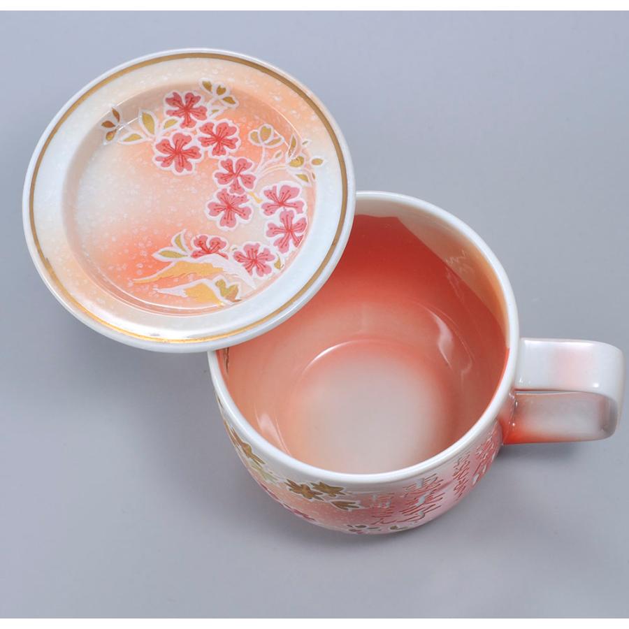 名入れ 有田焼 桜もみじ ふたつき マグカップ 赤 木箱入り
