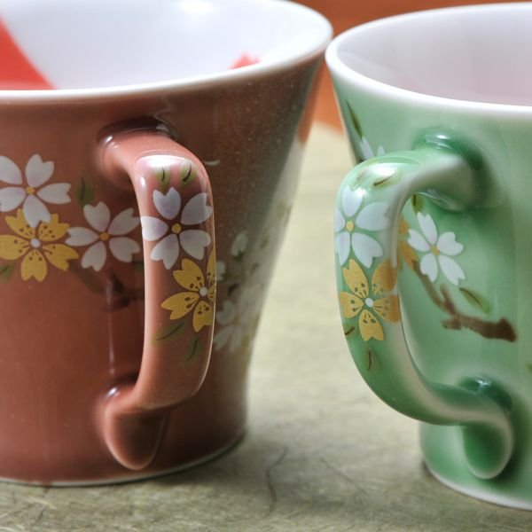 名入れ 有田焼 赤富士桜 取っ手付コーヒーカップ 単品