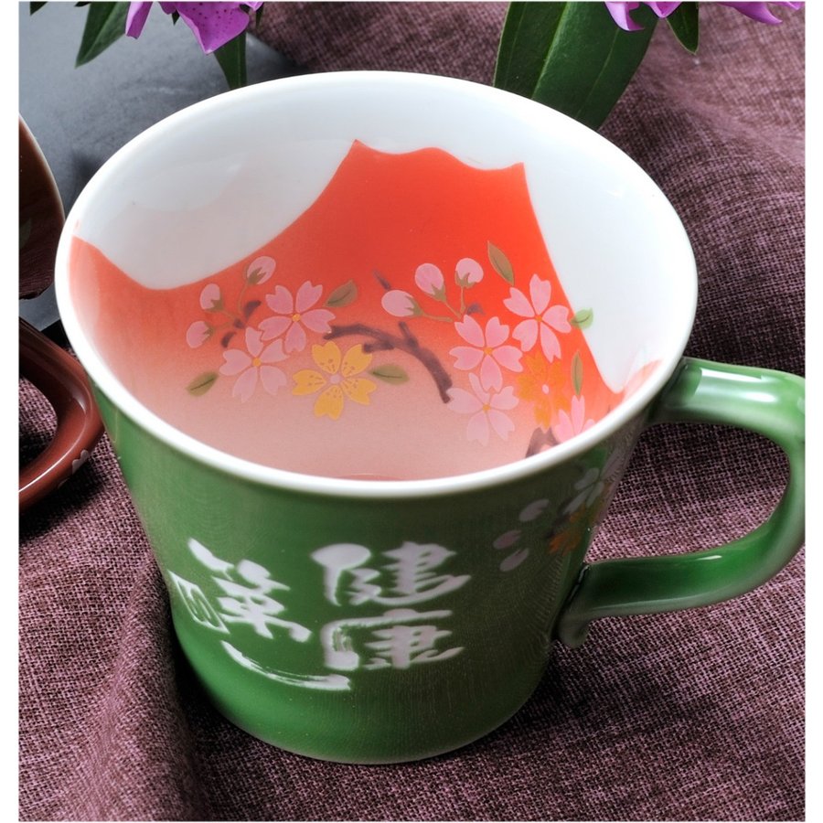名入れ 有田焼 赤富士桜 取っ手付コーヒーカップ 単品