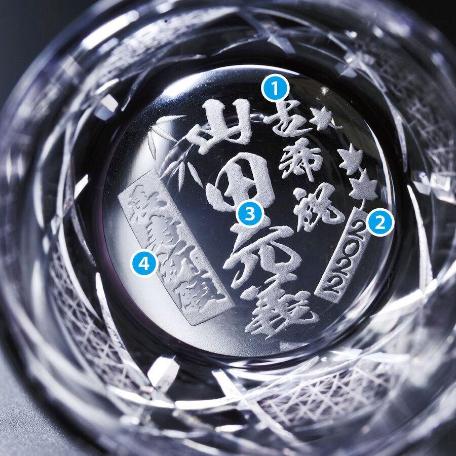 名入れ 切子 麦焼酎 いいちこ 深薫 25度 720ml & 江戸菱硝子 モダン紋様 オールドグラス 木箱入り
