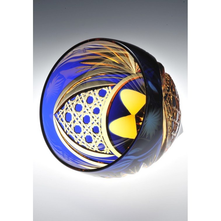 【在庫限り】名入れ 彩花切子グラス 瑠璃色 青 単品