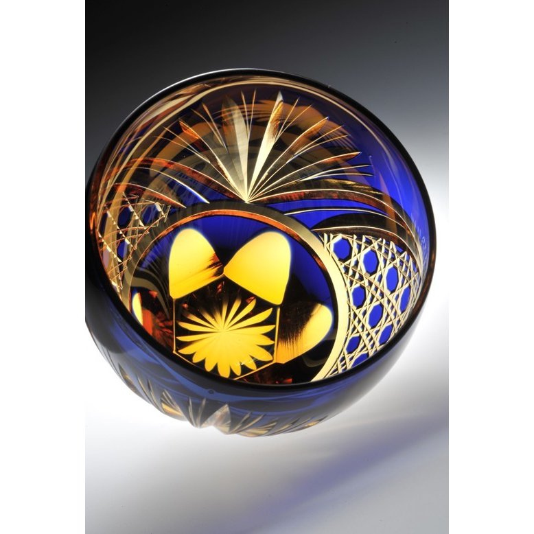 【在庫限り】名入れ 彩花切子グラス 瑠璃色 青 単品